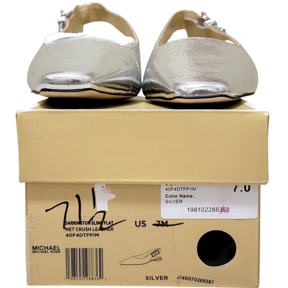 Michael Michael Kors Women Darrington Slingback Flat Sz US 7.5M Silver Metallic - Picture 5 of 5